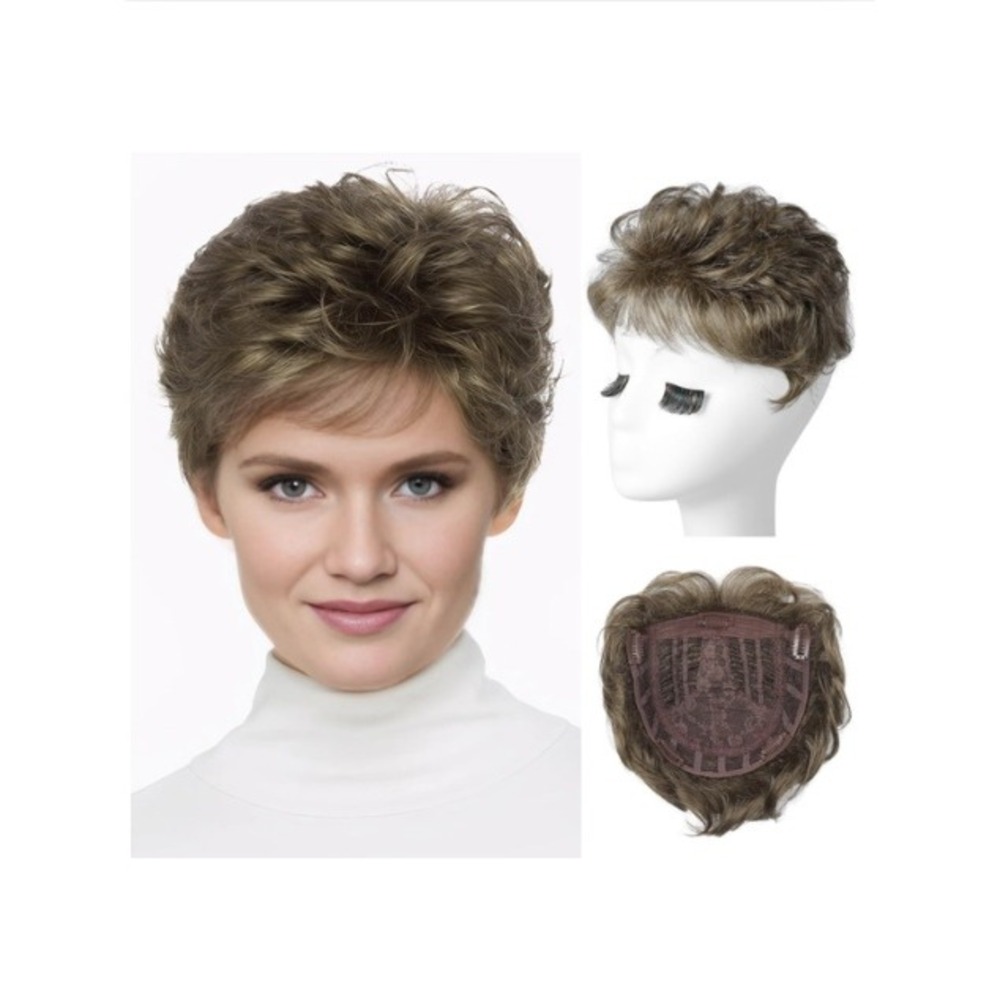 REECHO Hair Topper Short Wiglet Medium Brown Synthetic Japanese Fiber Hairpiece